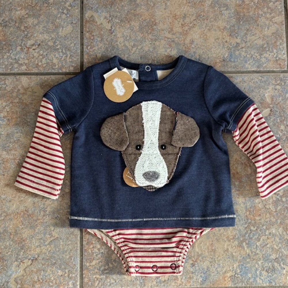 Mud Pie Baby Boy Puppy "bad to the Bone"" NWT size 3-6 months Top w/snaps